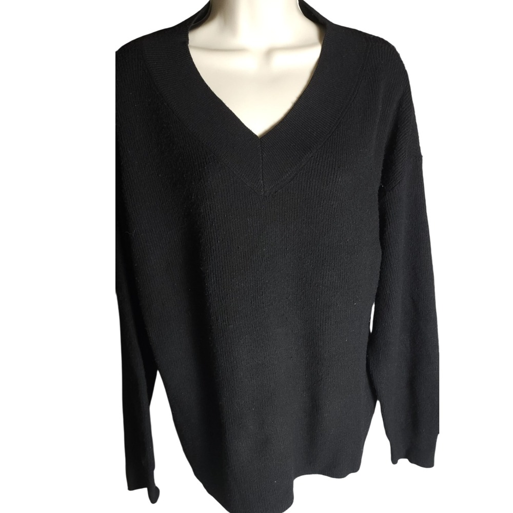 Nine West Sweater Womens L V-Neck Anthracite Black Knit Pullover Top NWT